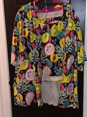 Black Multicolor Fruit Print Short Set